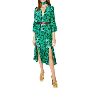 Rixo Camelia Dress - Green Tiger, Silk